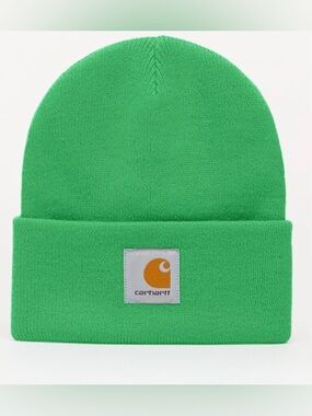 New Carhartt Adult Bright Green Cuffed Beanie with Logo Patch
